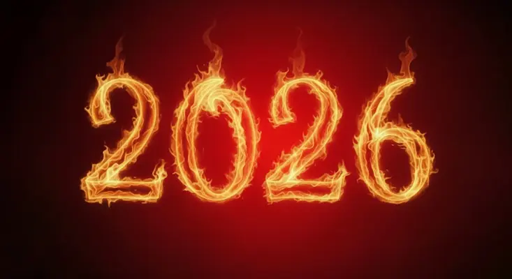 2026 Year Of The Fire Horse 2026 numbers in Asian-inspired calligraphy.