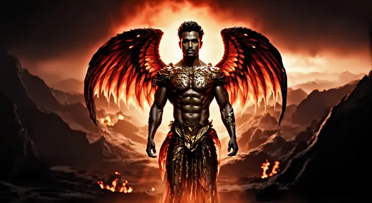 Detroit artist Martone's "Phoenix Rising: The Emperor's Ascension" album art featuring a powerful winged figure rising through fire.