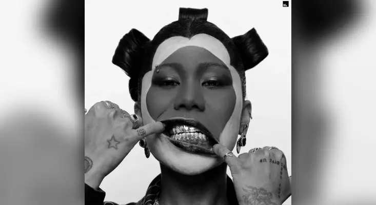 Close-up of a dancer with geisha-inspired makeup flashing sterling silver grillz, serving as the official cover art for Sian and Sam Wolfe's Another Pill.