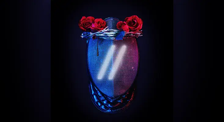 BLACKBOOK - Different BLACKBOOK Different album cover featuring a fencing mask with neon blue and pink lighting crowned with red roses and silver thorns.