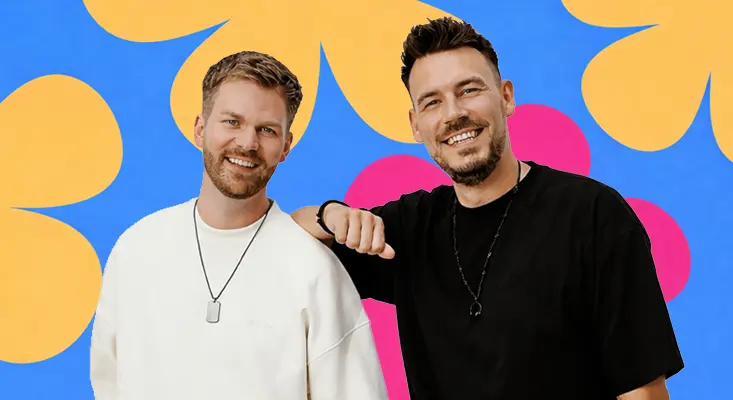 Topmodelz duo smiling in Romantic EDM Songs promo art.