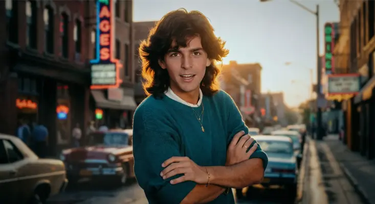 Young Thomas Anders looking exactly like his 80s self in a cinematic street setting for his new 2026 music video.