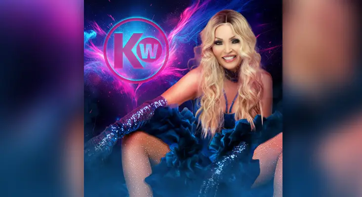Official album cover art for 'Dance with Me' by Kristine W featuring the KW logo and a vibrant neon background.