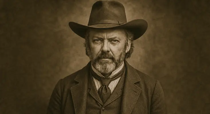Rick Kennerknecht, Colorado songwriter and creator of Wild West Ballads, portrayed in a sepia-toned frontier-style portrait wearing a cowboy hat and period clothing.