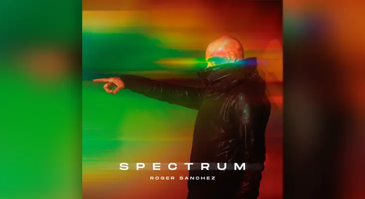 Cover art for Roger Sanchez’s album ‘Spectrum’ featuring colorful neon effects and futuristic styling.