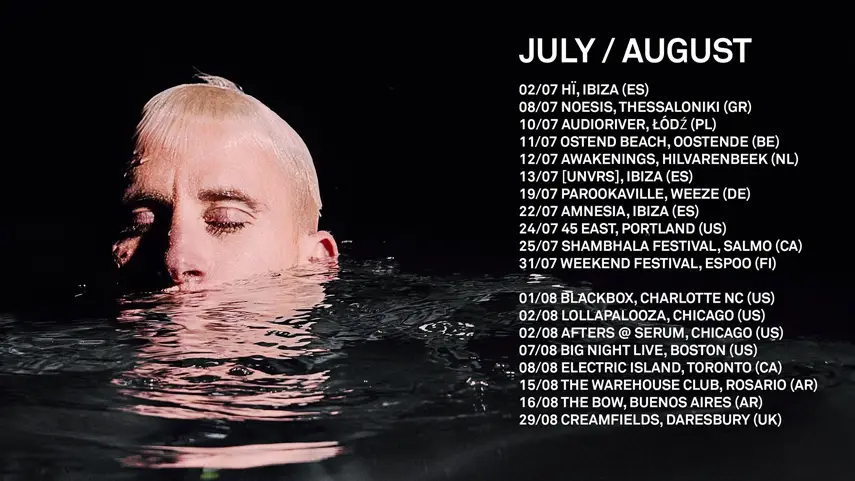 Eli Brown July and August 2026 tour dates poster with his face emerging from water.