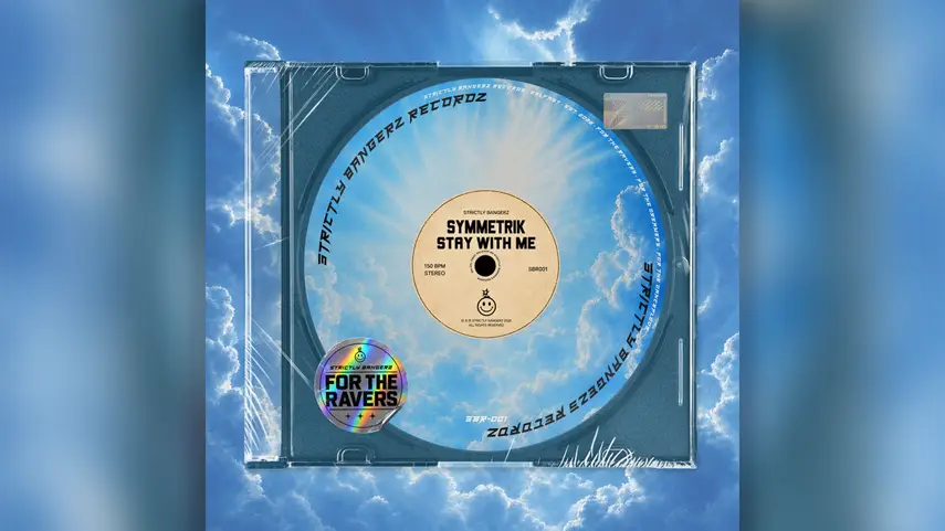 Symmetrik Stay With Me digital single cover art featuring Strictly Bangerz Recordz sky and clouds design.