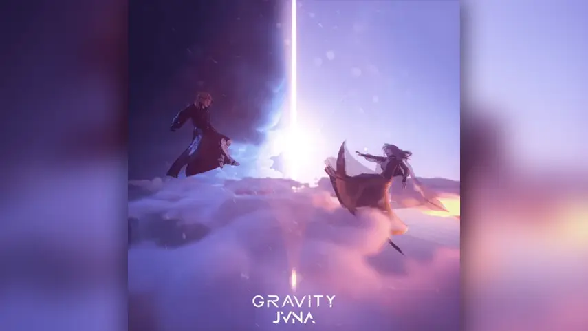 JVNA - Gravity JVNA Gravity cover art showing two anime-style figures above the clouds against a purple sky.