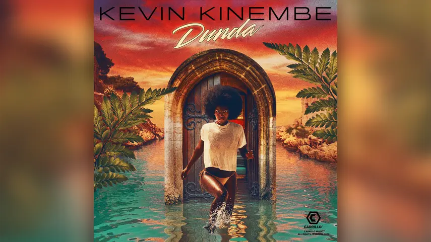 Official cover art for Kevin Kinembe's "Dunda," out now on Carrillo Music. Kevin Kinembe "Dunda" cover art featuring a woman wading through water toward a stone archway at sunset.