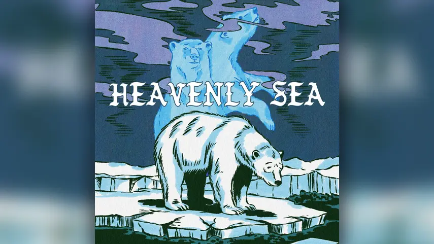 Heavenly Sea cover art by Girls of the Internet and EVA, showing polar bears on melting ice, chill disco vibes single.